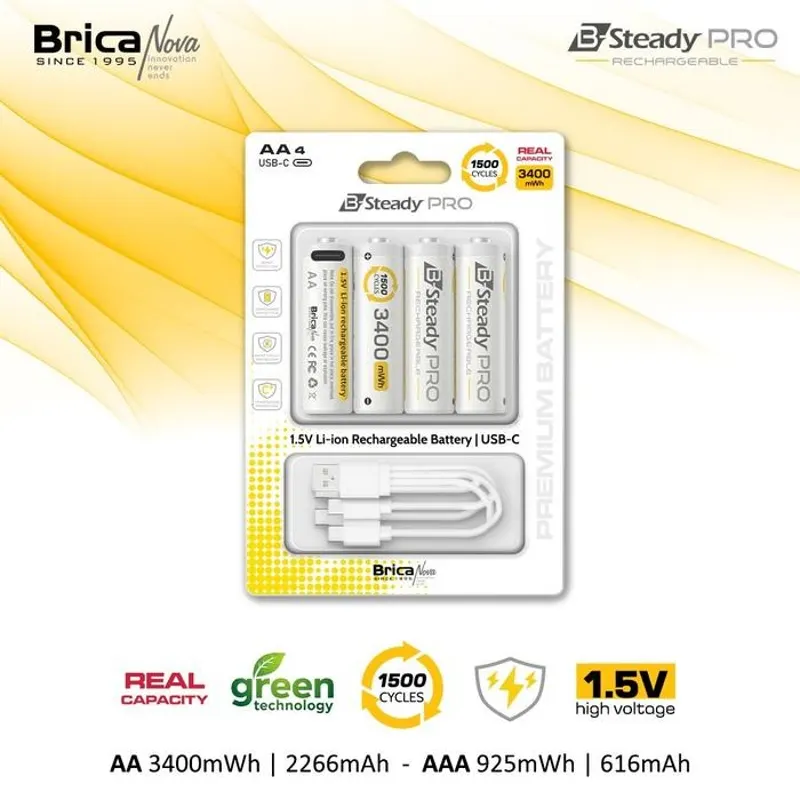 Brica B-Steady PRO 1.5V AA x4 Li-Ion Rechargeable Battery - Baterai AA