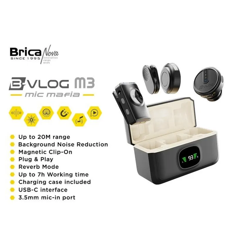 Brica B-VLOG M1 / M21 / M3 Wireless Microphone Clip On Mic Vlog + Charging Case