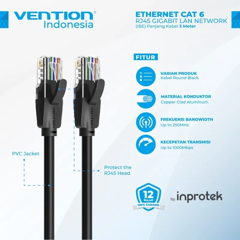 Vention IBE 3M / 5M / 10M / 15M / 20M Kabel LAN Ethernet RJ45 Cat6 UTP